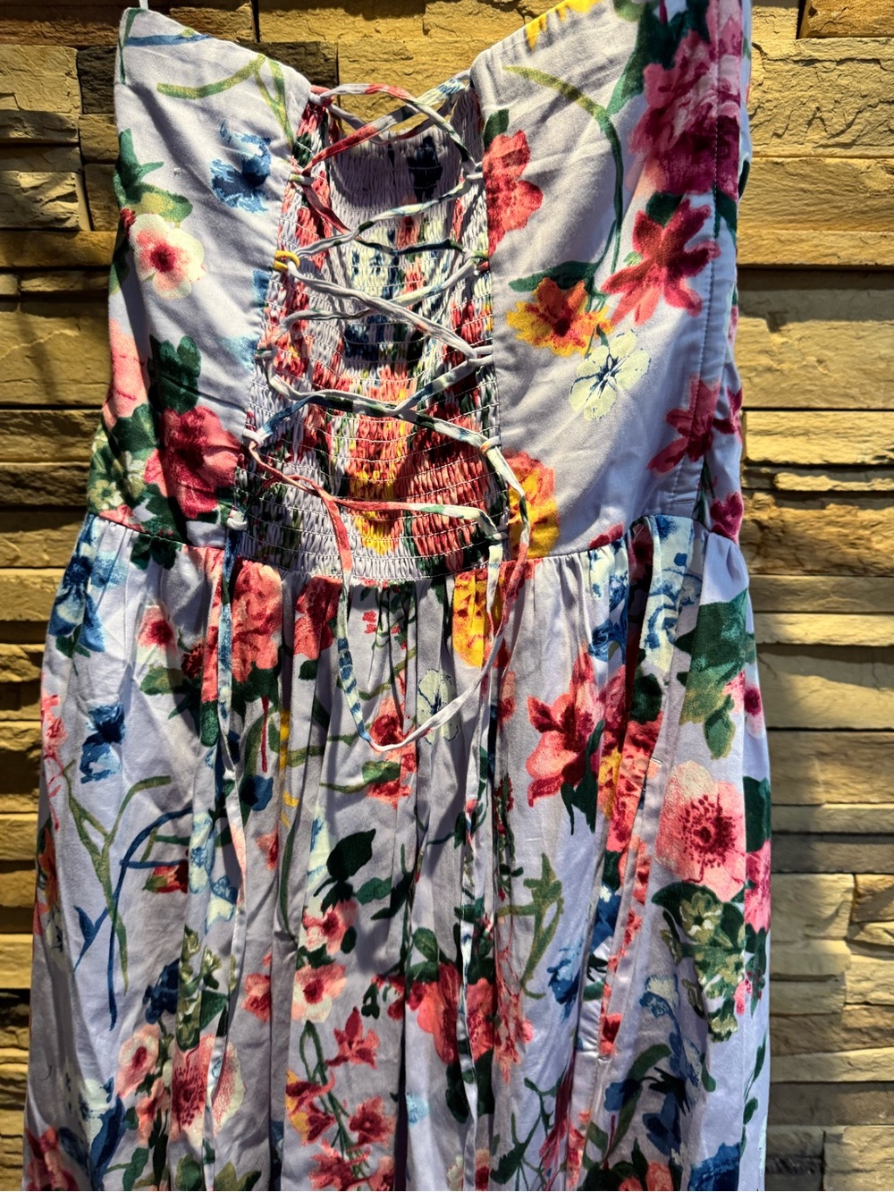 Abercrombie & Fitch bandeau corset waist detail maxi dress in floral print Sz M - Picture 7 of 7
